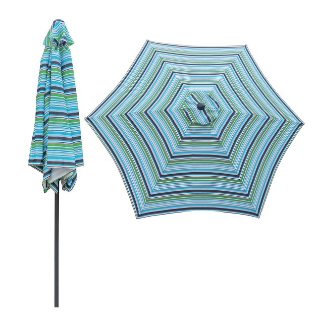 Wellfor 9 x27 Hexagon Outdoor Beach Umbrella Blue Stripes