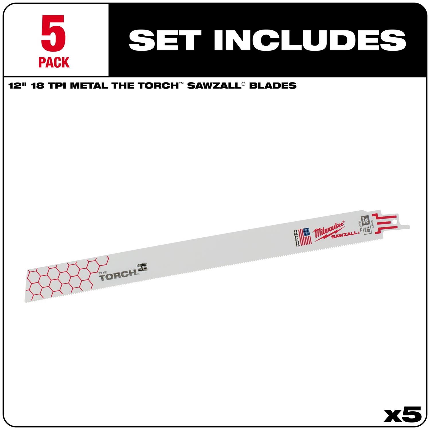 MW The Torch 12 in. Bi-Metal Reciprocating Saw Blade 18 TPI 5 pk