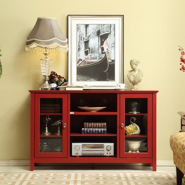 Wood Kitchen Buffet Sideboard with Glass Door Storage in Red