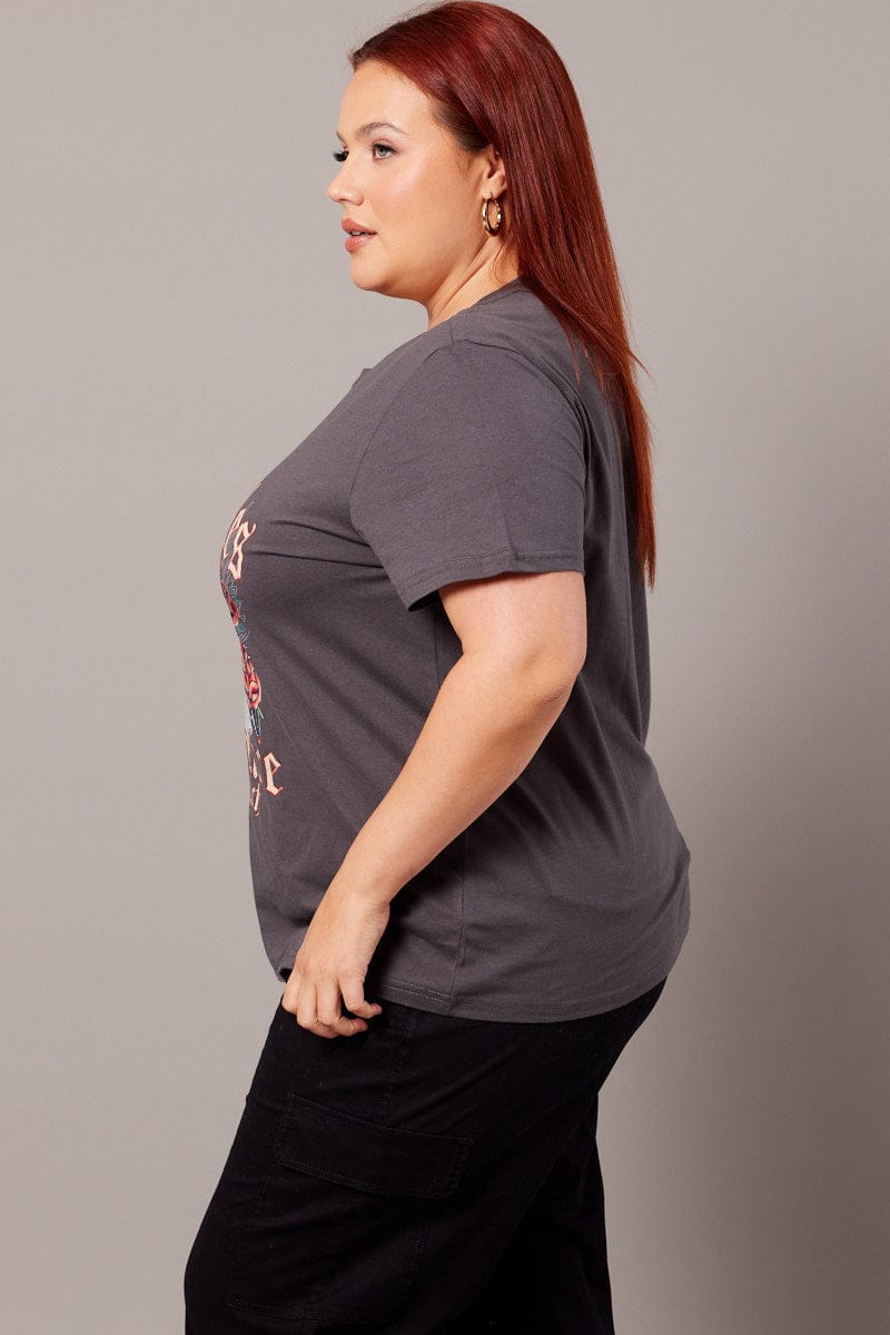 Grey Graphic T-shirt Short Sleeve Crew Neck