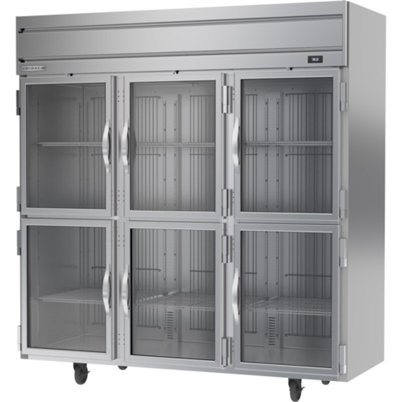 Beverage-Air HRS3HC-1HG Reach-In Refrigerator， Horizon Series， 3-Section， 6 Glass Half-Doors， Gray Sides