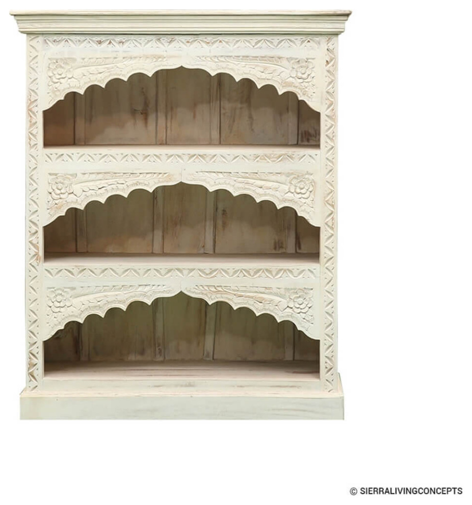 White Hand carved Solid Wood 3 Tier Bookcase   Mediterranean   Bookcases   by Sierra Living Concepts Inc  Houzz