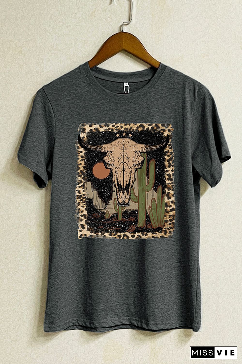 Leopard Bull Skull Western Graphic Tee Wholesale