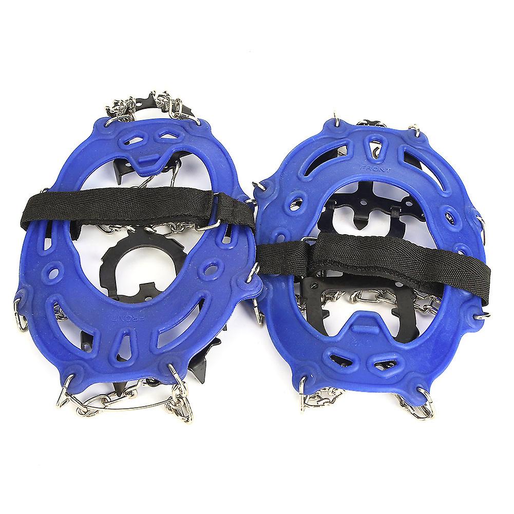 1 Pair Universal 14 Teeth Anti Slip Ice Cleat Shoe Grips Spikes Cleats Crampons For Hiking Climbingblue