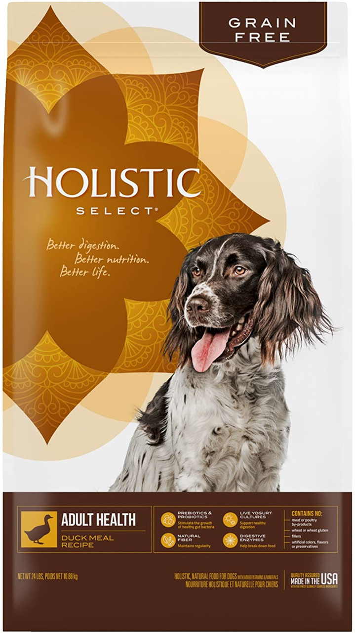 Holistic Select Grain Free Adult Health Duck Meal Dry Dog Food， 24 Lb. Bag