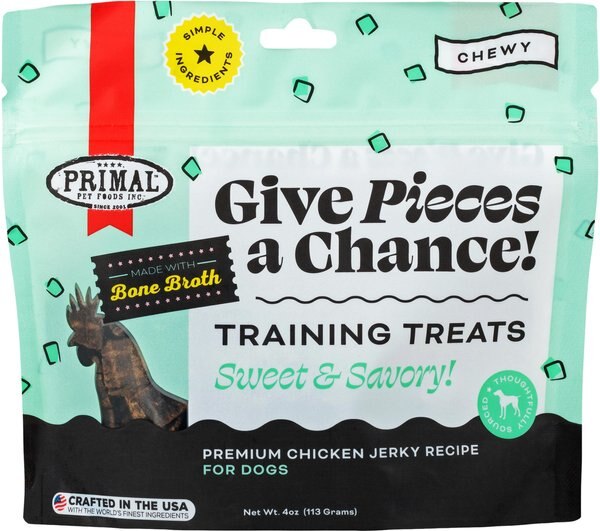 Primal Give Pieces A Chance Chicken with Broth Flavored Jerky Dog Treats， 4-oz bag