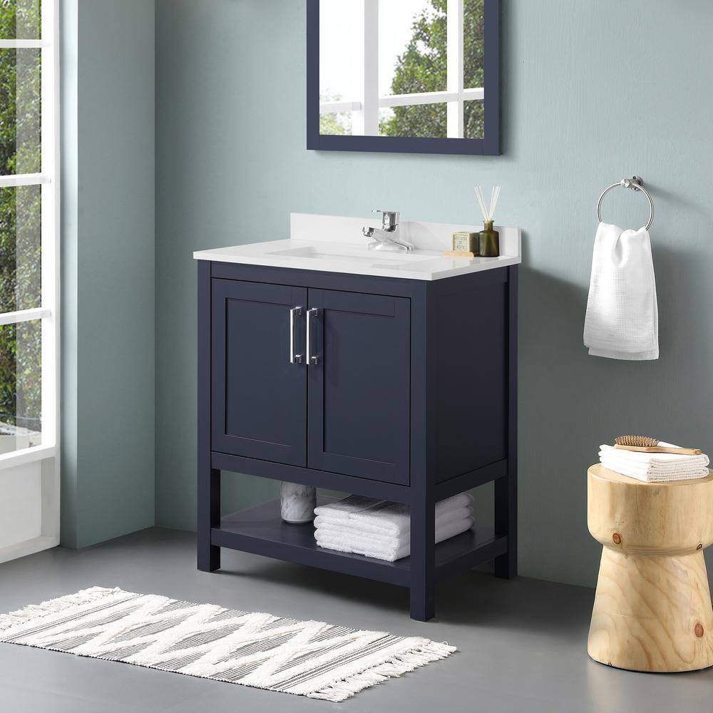 OVE Decors Vegas 30 in. W x 19 in. D x 34.5 in. H Bath Vanity in Midnight Blue w Engineered Stone Vanity Top in White White Basin 15VVA-VEGA30-04