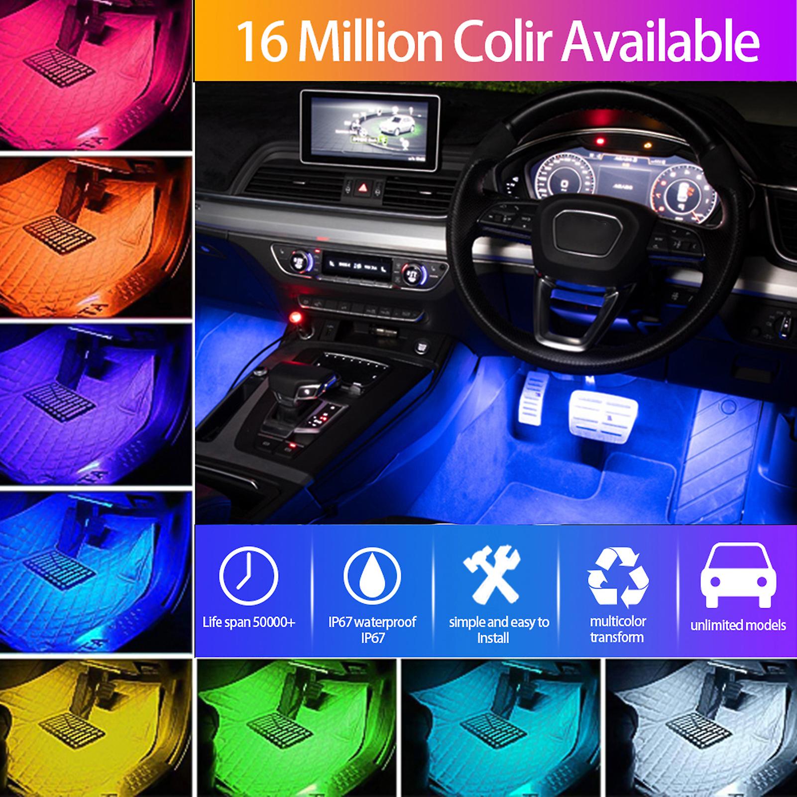 Car Led Strip Light， 4pcs 36 Led Dc 12v Multicolor Music Car Usb Interior Light Led Under Dash Lighting Kit With Sound Active Function and Wireless Remo