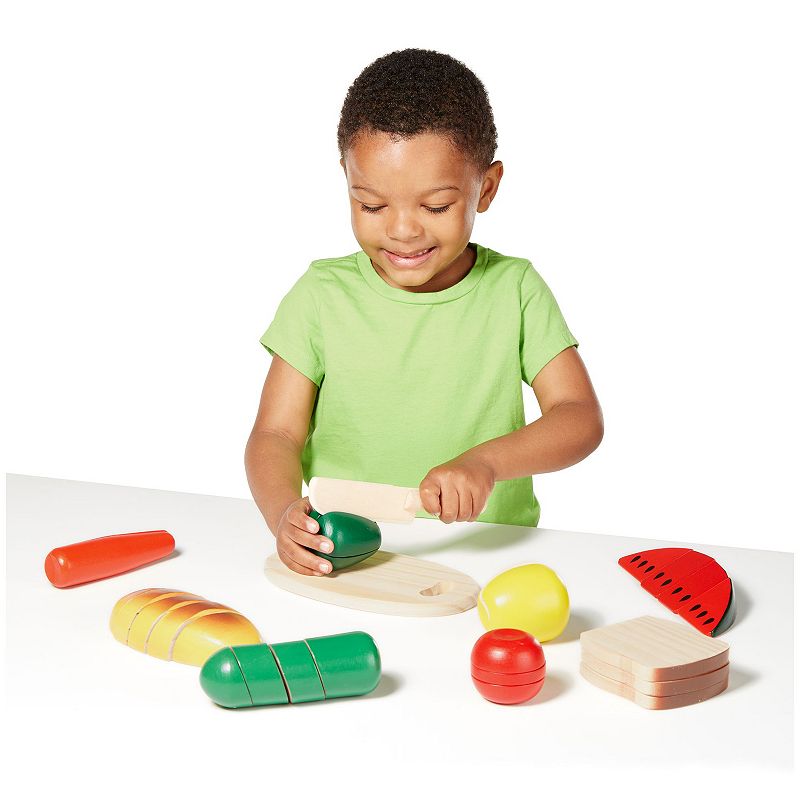 Melissa and Doug Cutting Food - Play Food Set With 25+ Hand-Painted Wooden Pieces， Knife， and Cutting Board