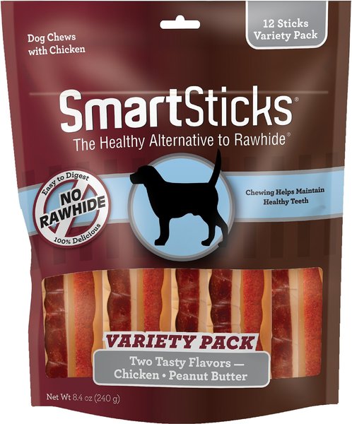 SmartBones SmartSticks Variety Pack Real Chicken and Peanut Butter Flavor Dog Treats， 12 count