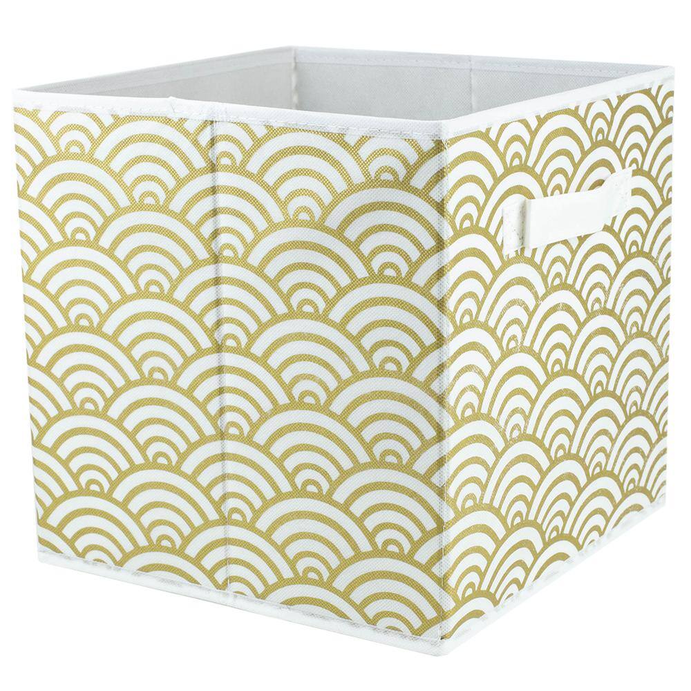 Home Basics 10.5 in. H x 10.5 in. W x 10.5 in. D Gold Fabric Cube Storage Bin HDC51545