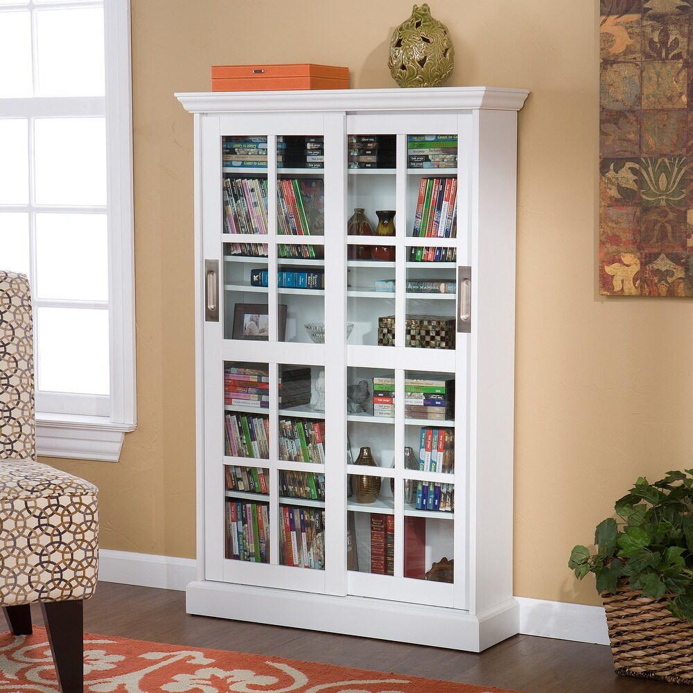 SEI Furniture White Sliding Door Media Cabinet