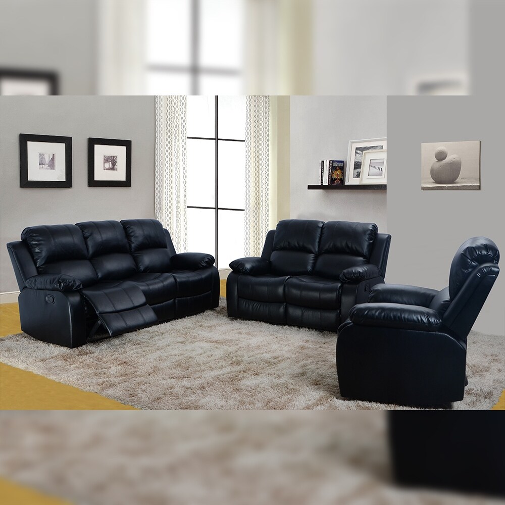 Star Home Living 3 pc Black Faux Leather Reclining Living Room Set