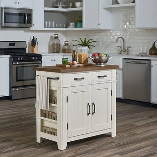 OSP Home Furnishings Urban Farmhouse Kitchen Island White Base with Vintage Oak Top BP-4207-942