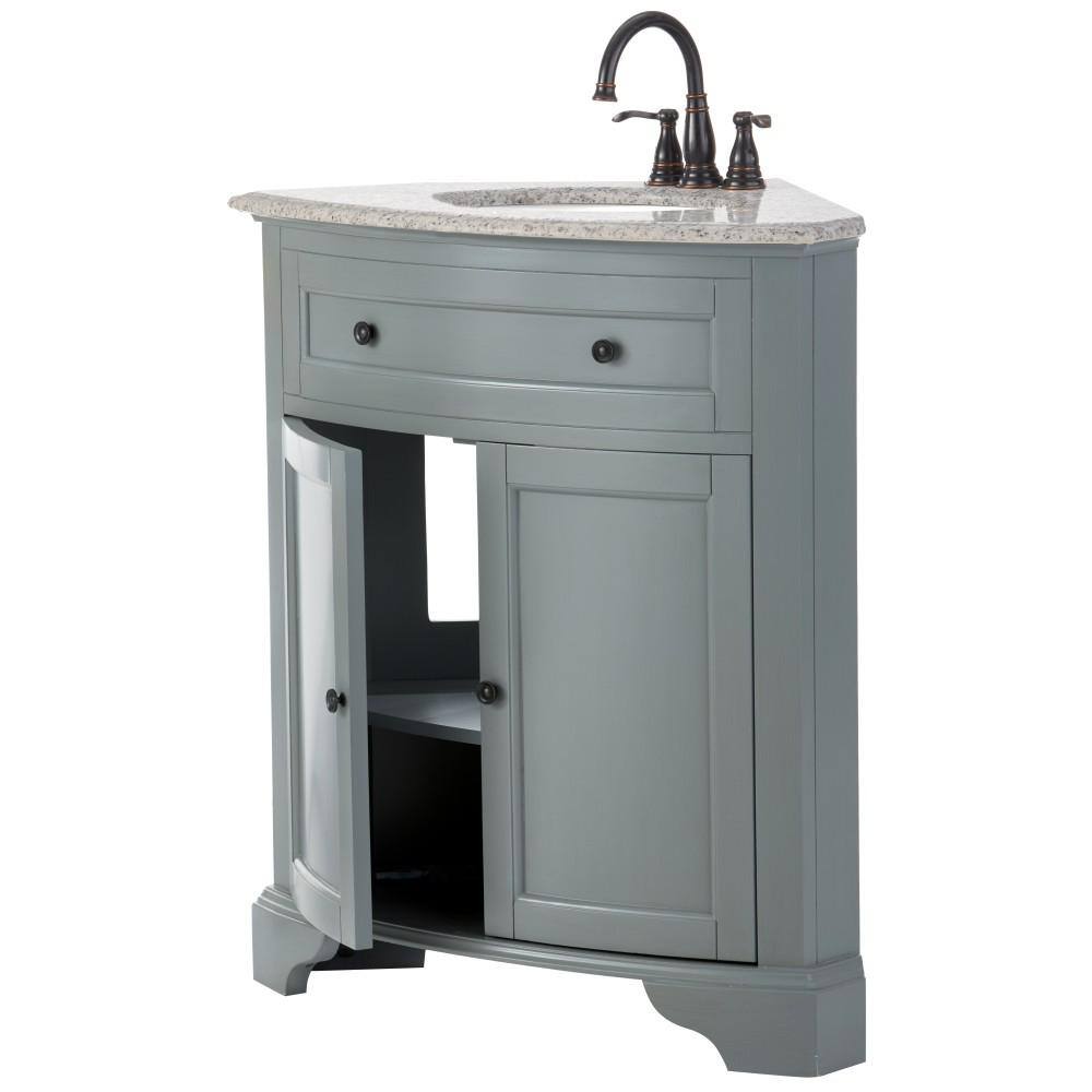 Home Decorators Collection Hamilton 31 in. W x 23 in. D Corner Bath Vanity in Grey with Granite Vanity Top in Grey with White Sink 10809-CS30H-GR