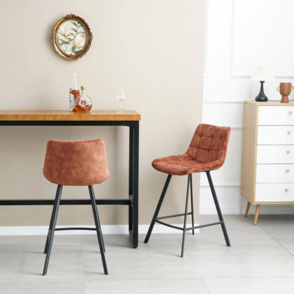 37.6 in. Brown Nordic Metal Bar Stool with Fabric Seat Counter Stool (Set of 2) LM-W21051986