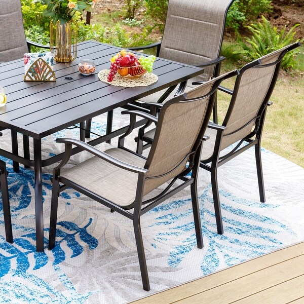 MAISON ARTS 7Piece / 5Piece Padded Textilene Chairs with Wave Arms and Metal Table Patio Dining Set