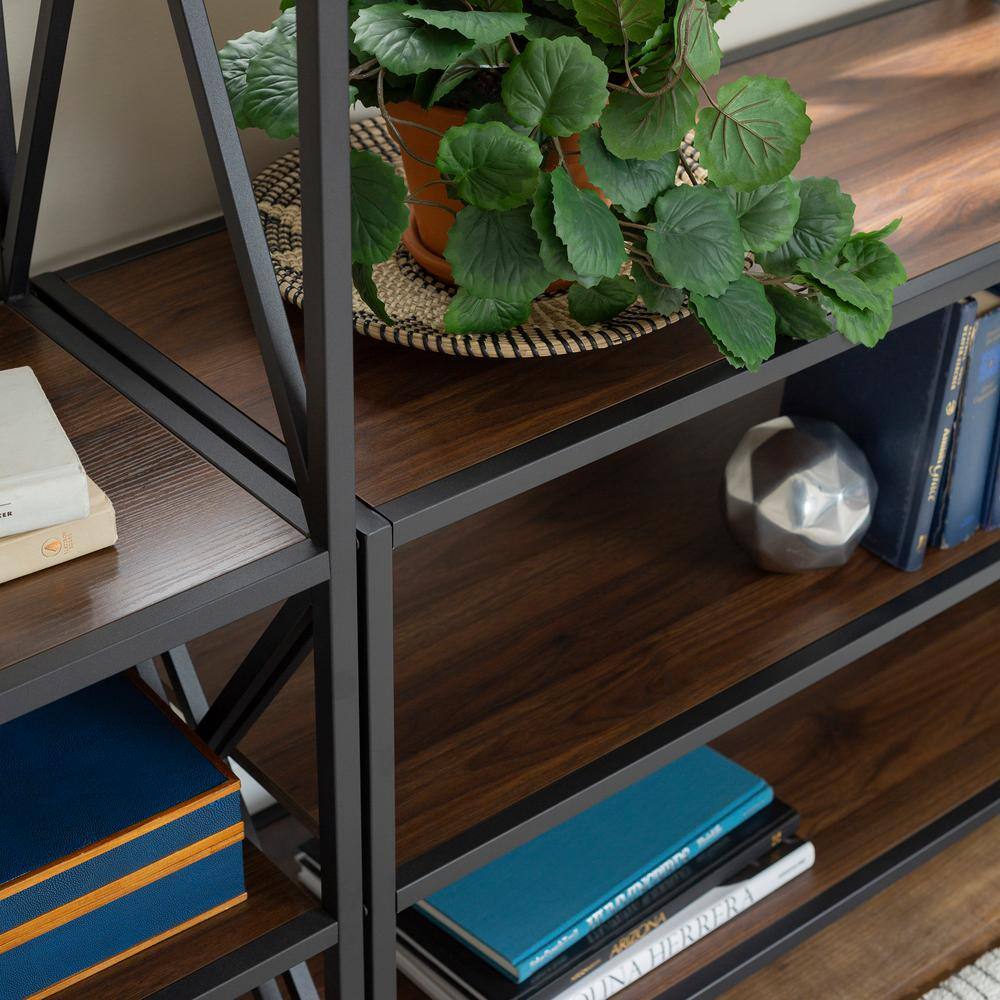 Walker Edison Furniture Company 26 in. Dark WalnutBlack Metal 3-shelf Etagere Bookcase with Open Back HDS40XMWDW