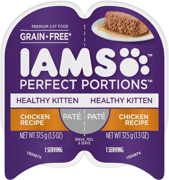 Iams Perfect Portions Healthy Kitten Chicken Recipe Pate Grain-Free Cat Food Trays