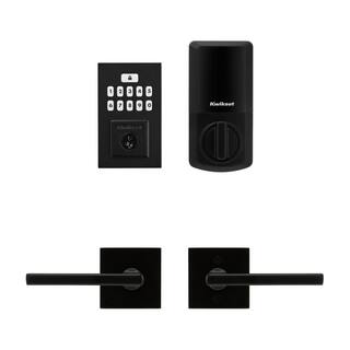 Kwikset SmartCode 260 Contemporary Matte Black Keypad Electronic Deadbolt Feat SmartKey and Halifax HallCloset Lever Combo Pack 9260CNT20HFL514