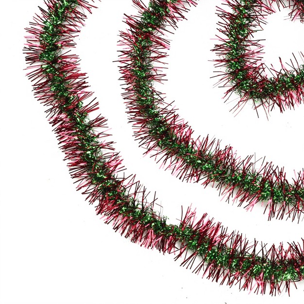 Unlit Shiny Red green Spiral Center Tinsel Christmas Garland