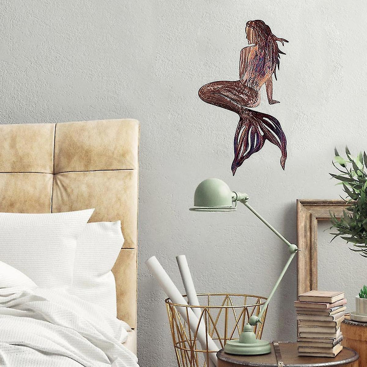 Metal Mermaid Wall Art- Rustproof Mermaids Craft Hanging Mermaid Wall Decoration Stainless Steel Mermaid Sculpture For Room Wall Patio Swimmi