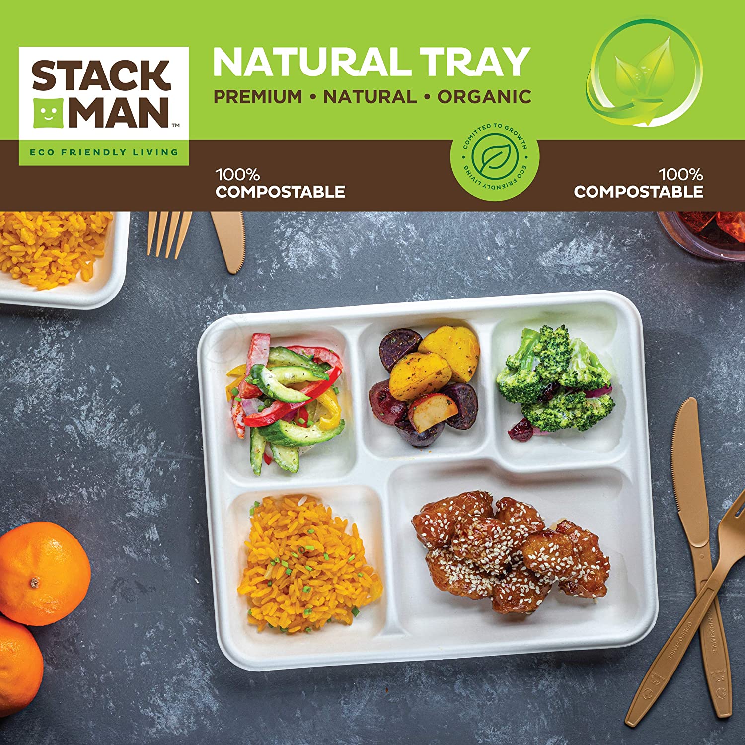 Stack Man 100% Compostable 12 oz. Paper Bowls [125-Pack] Heavy-Duty Quality Natural Disposable Bagasse