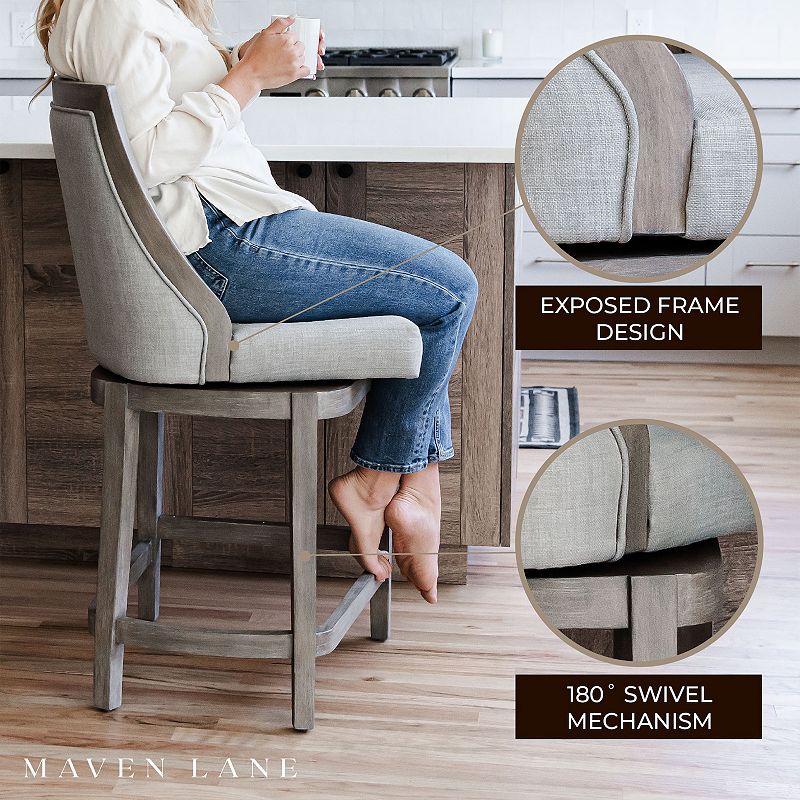 Maven Lane Vienna Bar Stool， Reclaimed Oak Finish W/ Ash Grey Fabric Upholstery