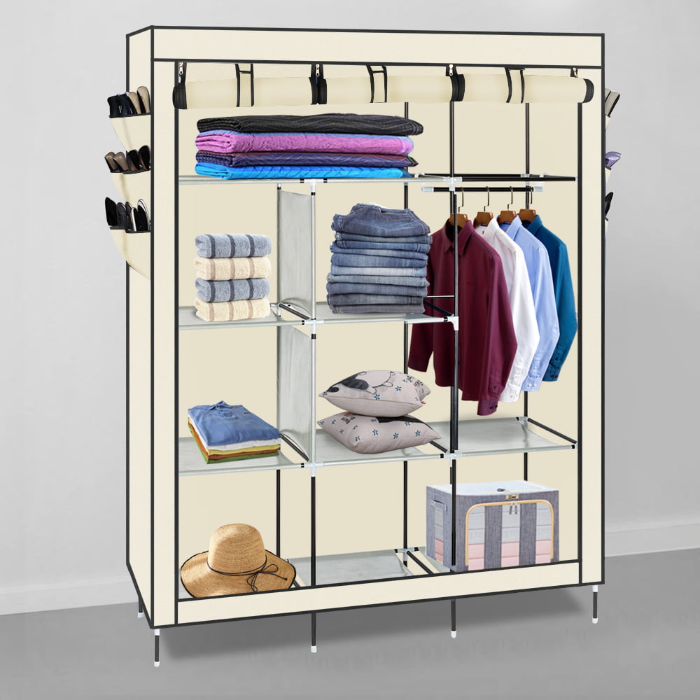 UBesGoo Portable Closet Storage Organizer Wardrobe Clothes Rack Shelves Beige