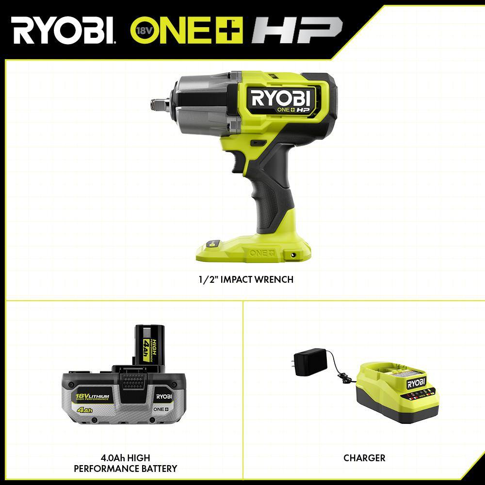 RYOBI ONE+ 18V Brushless Cordless 4-Mode 12 in. High Torque Impact Wrench Kit with 4.0 Battery and Charger PBLIW01K1