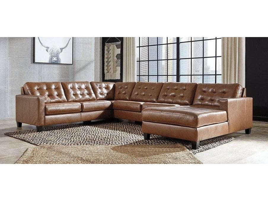 (Online Special Price) Baskove Auburn Leather Match 4pc Sectional w/ Chaise