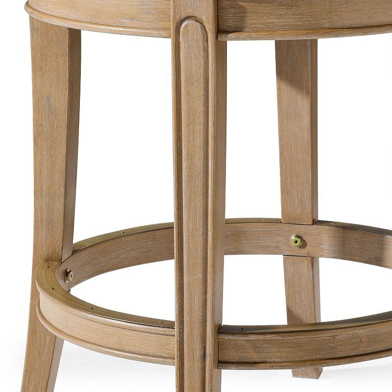 Maven Lane Alexander Backless Counter Stool， Weathered Oak Finish W/ Avanti Bone Vegan Leather