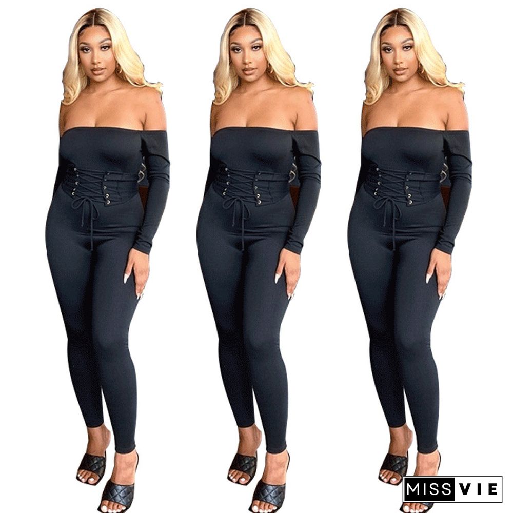 Off Shoulder Long Sleeve Bandage Jumpsuit