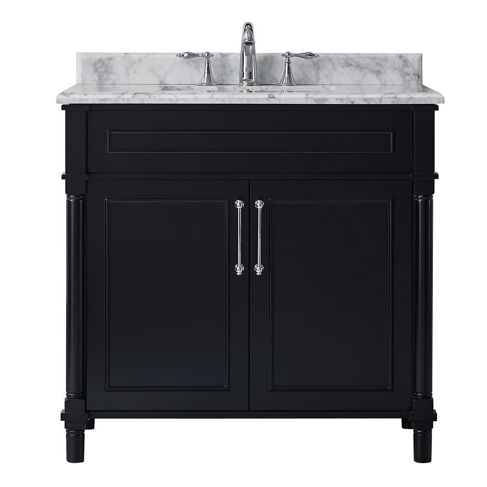 Home Decorators Collection Aberdeen 36 in. W x 22 in. D x 34.5 in. H Bath Vanity in Black with White Carrara Marble Top Aberdeen 36B