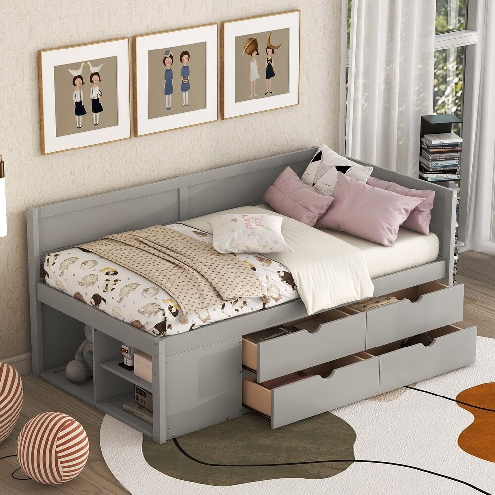 Twin/Full Size Daybed with Drawers and Shelves  Twin/Full Size Bed