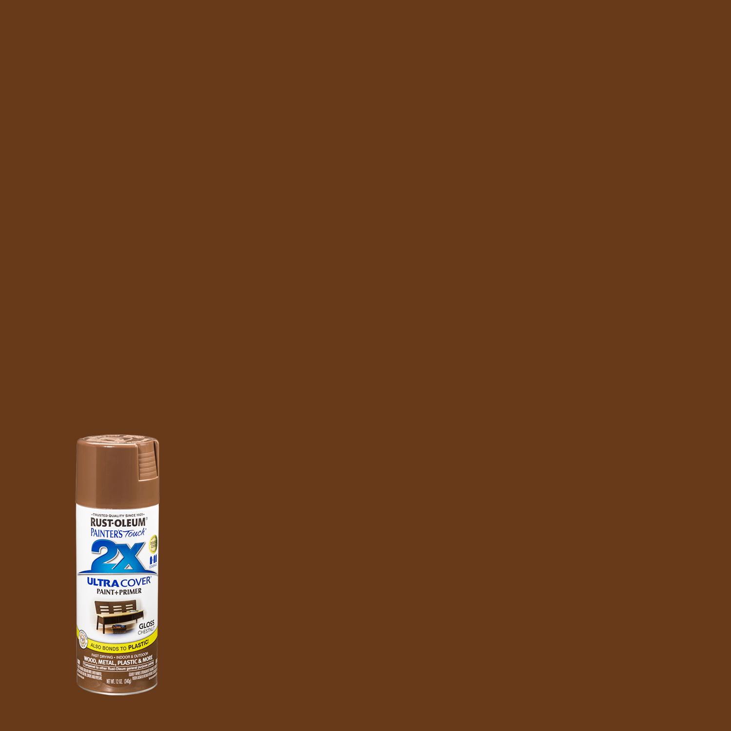 Rust-Oleum Painter\u0027s Touch 2X Ultra Cover Gloss Chestnut Paint+Primer Spray Paint 12 oz