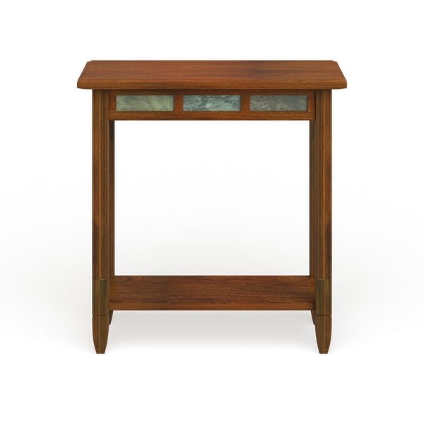 Copper Grove Ixia Rustic Oak and Slate Tile Chairside Table