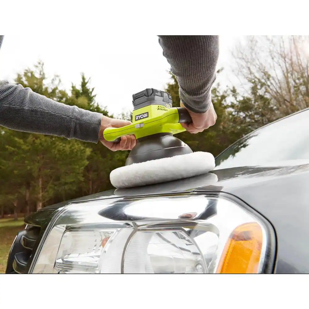 RYOBI P435-A38BB21 ONE+ 18V Cordless 10 in. Orbital Buffer with Bonus 8-10 in. Microfiber and Synthetic Fleece Buffing Bonnet Set (2-Pack)