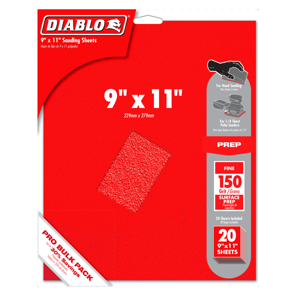 Diablo Tools 9x11 Sanding Sheets 150 Grit ， 20pk