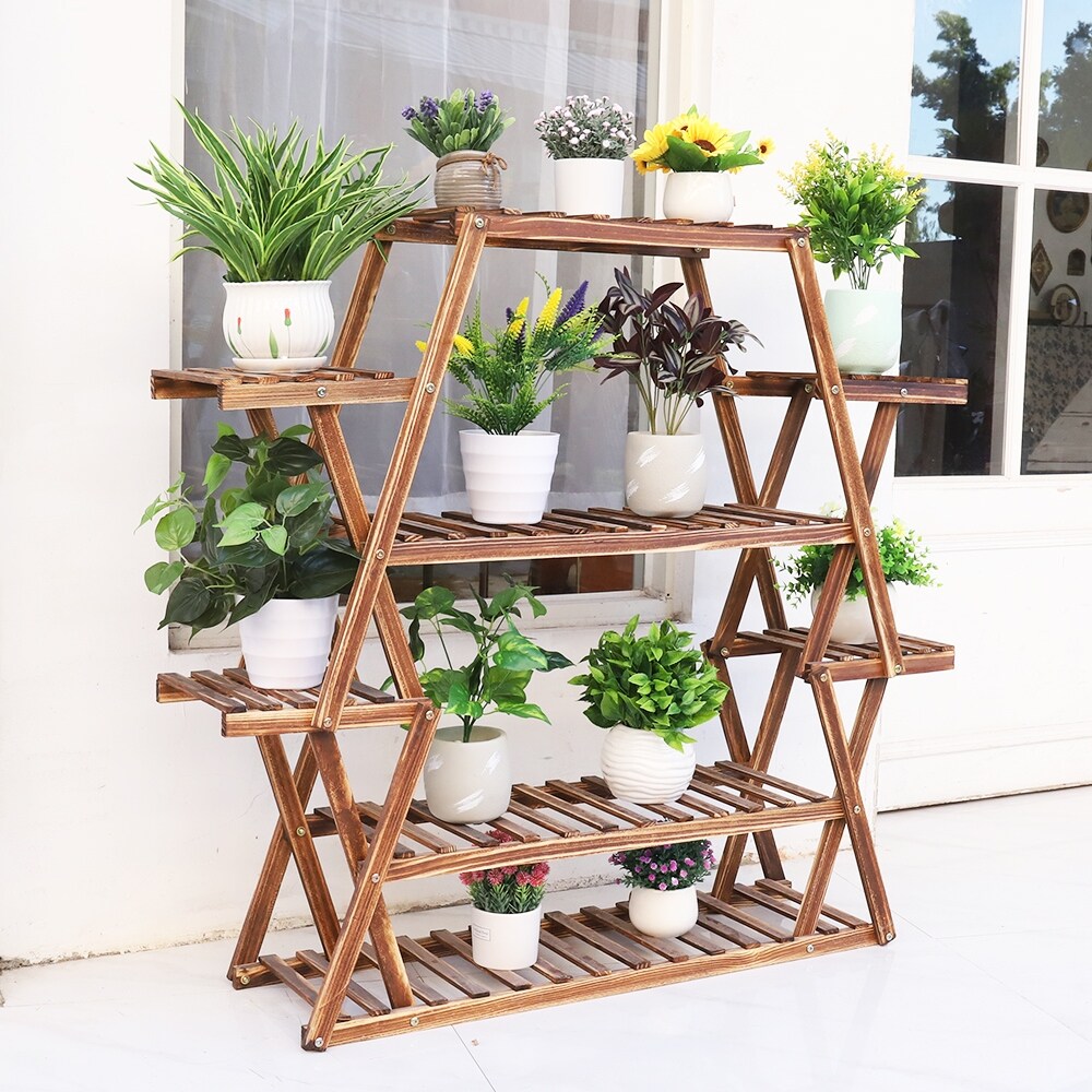 Extra Large Multi Tier Wood Flower Rack Plant Stand Bonsai Shelf   37' x 10'x 42'