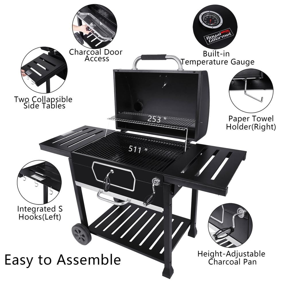 Royal Gourmet Deluxe 30 in Charcoal Grill BBQ Smoker Picnic Camping Patio Backyard Cooking Black