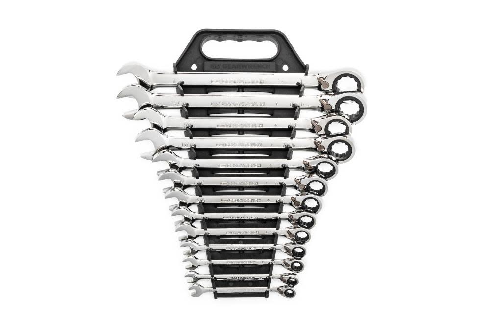 13 Pc 72-Tooth 12 Point Reversible Ratcheting Combination SAE Wrench Set ;