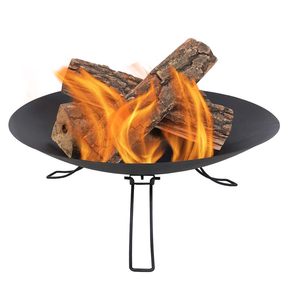 Sunnydaze Classic Ebony Raised Steel Folding 3 Leg Fire Pit Bowl   24\