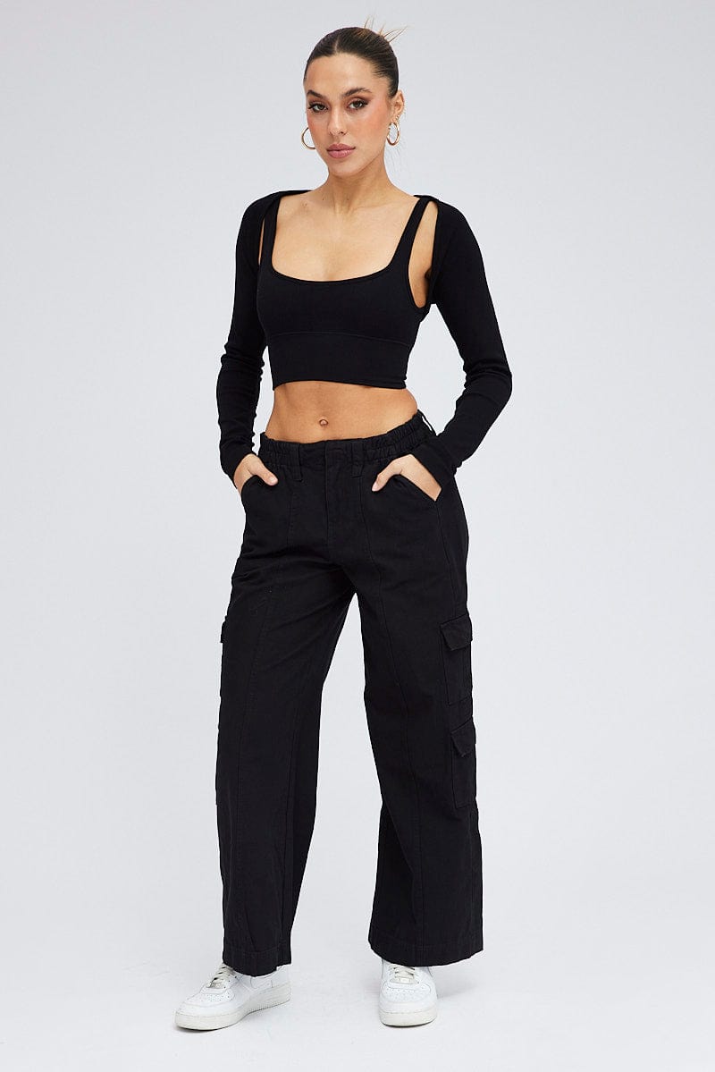 Black Cargo Pants Mid Rise