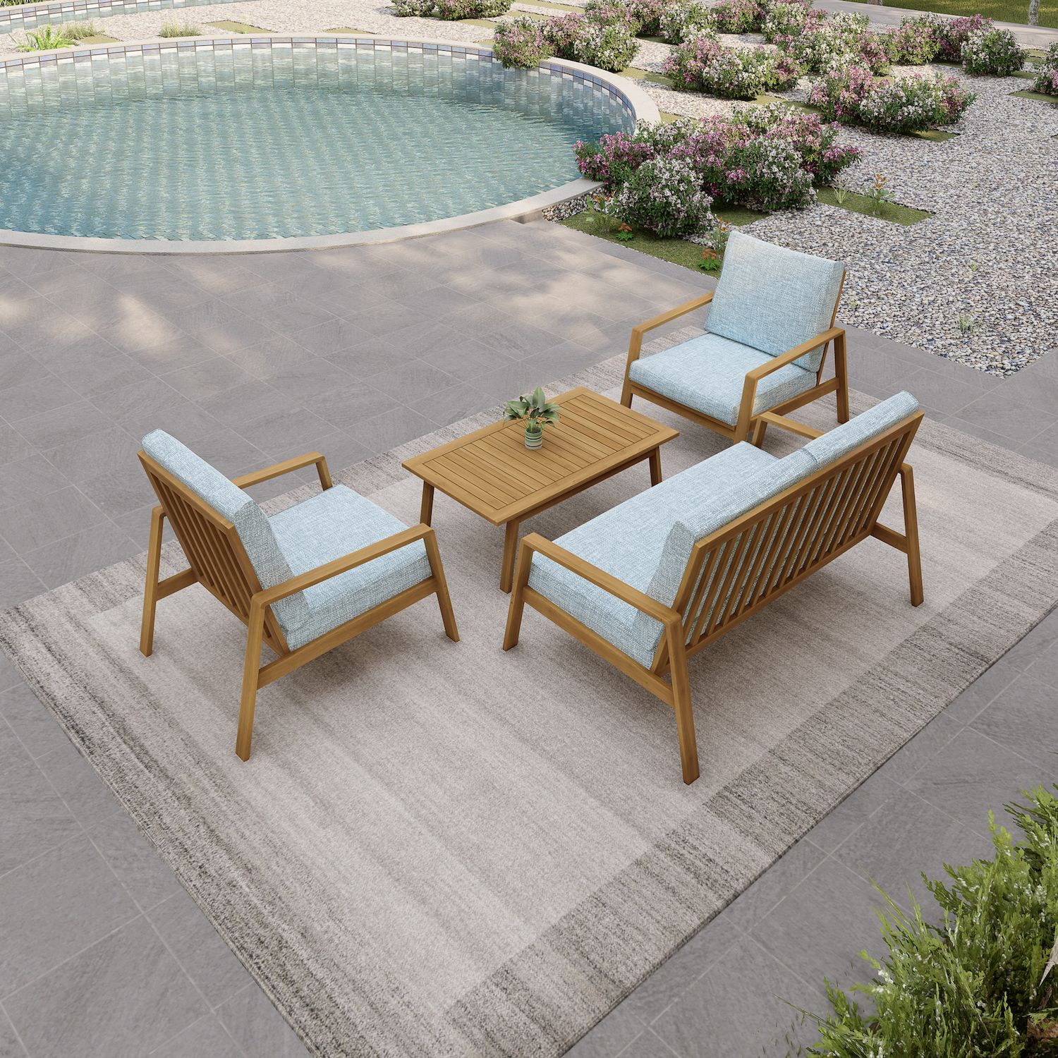 Dukap Saman Patio Loveseat， Chair and Coffee Table 4-piece Set