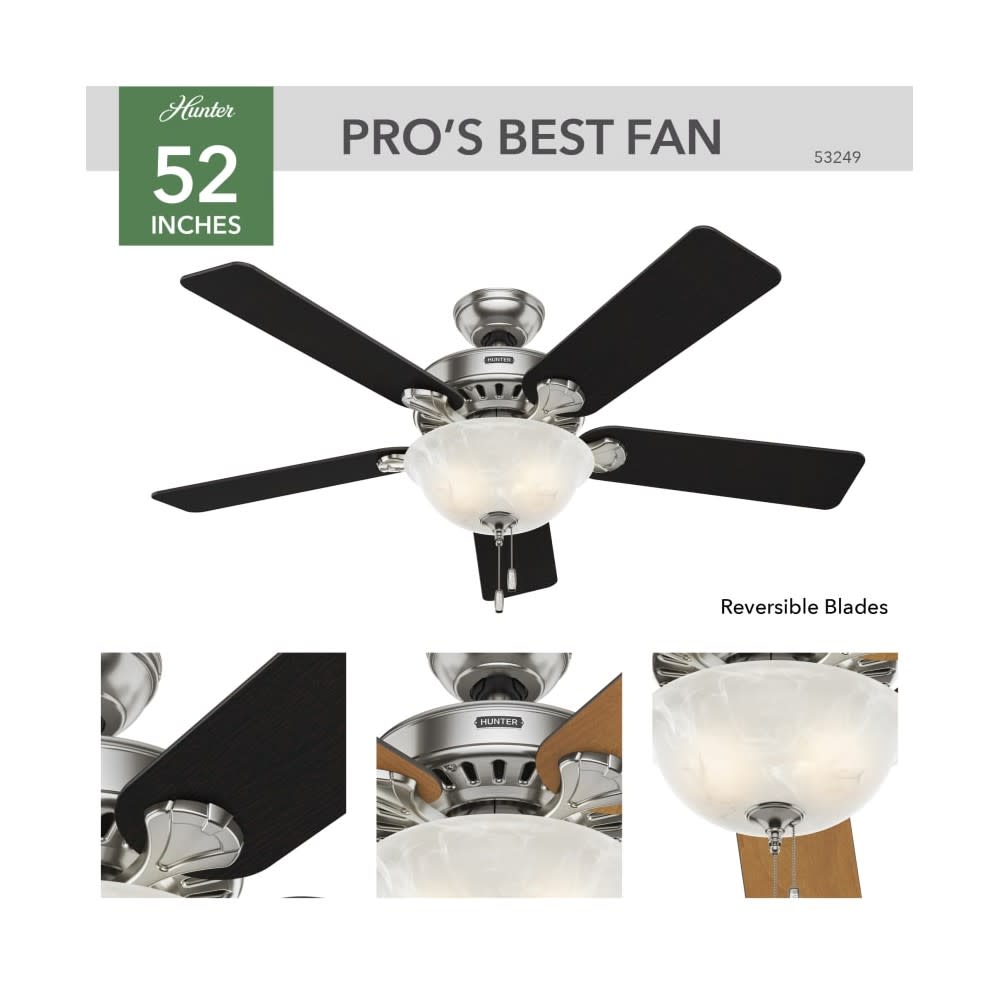 Hunter Pros Best Ceiling Fan 52 Brushed Nickel Chestnut ;