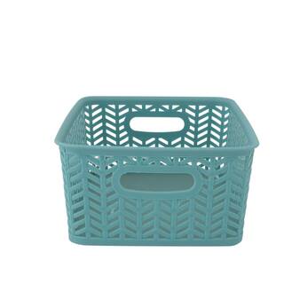 Simplify 3 Pack Small Herringbone Cube Storage Bin Basket In Dusty blue 25173-Dusty-3Pk