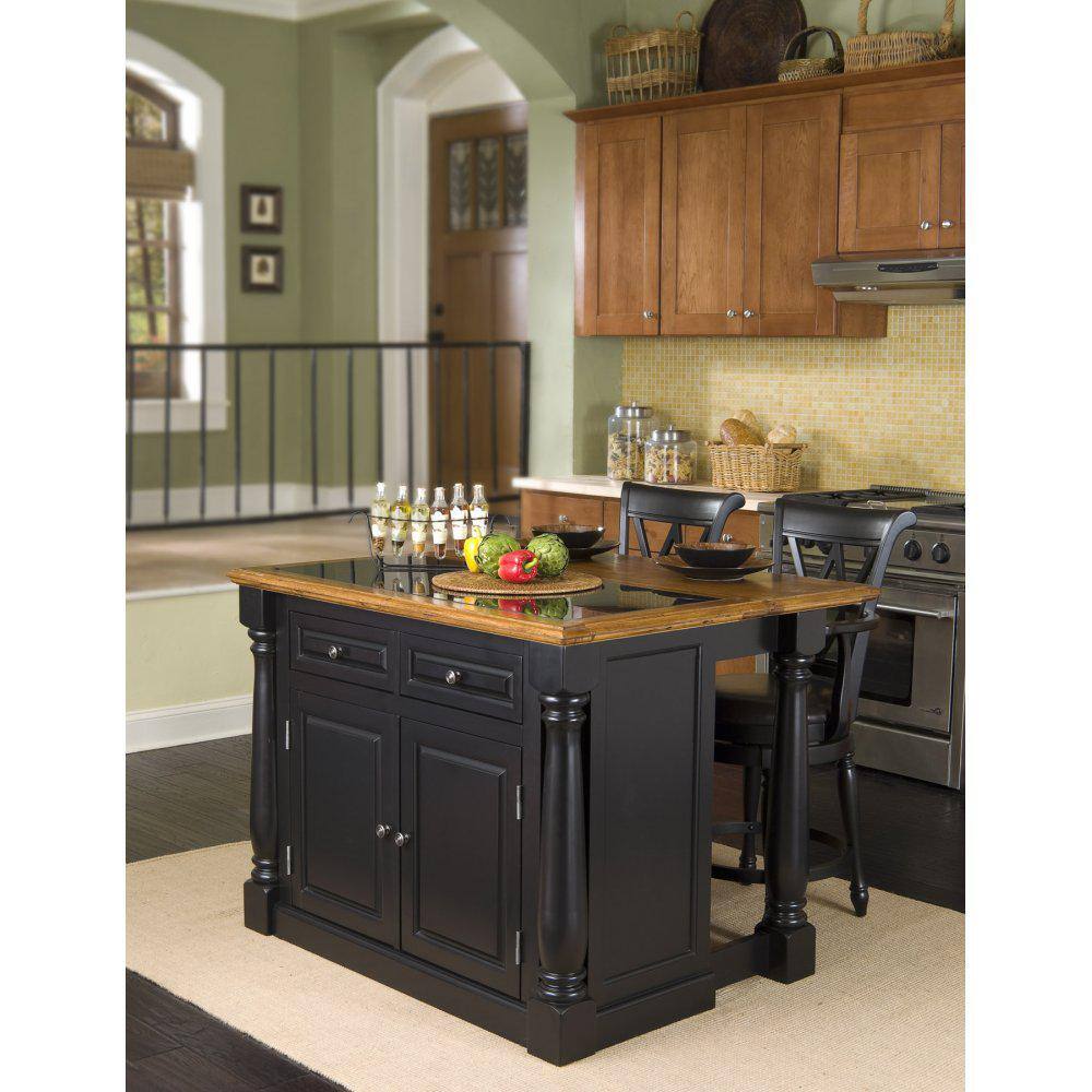 HOMESTYLES Monarch Black and Oak Kitchen Island with Granite Top 5009-94