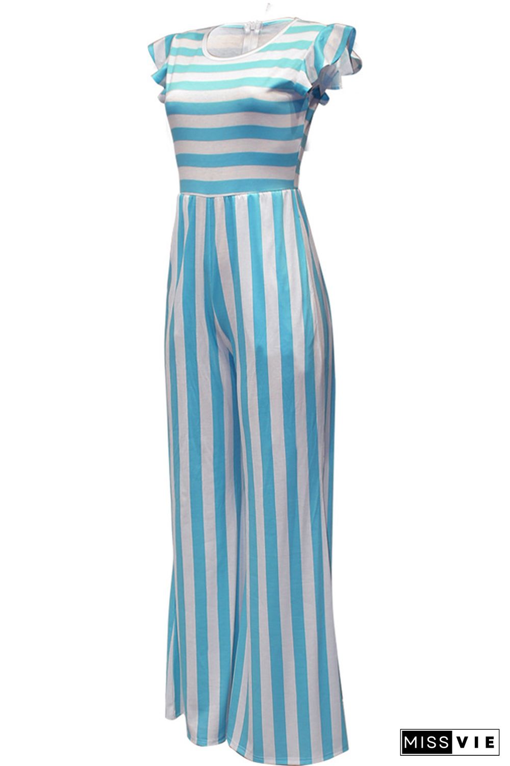 Sleeveless Stripes Print Pocket Jumpsuit Wholessale