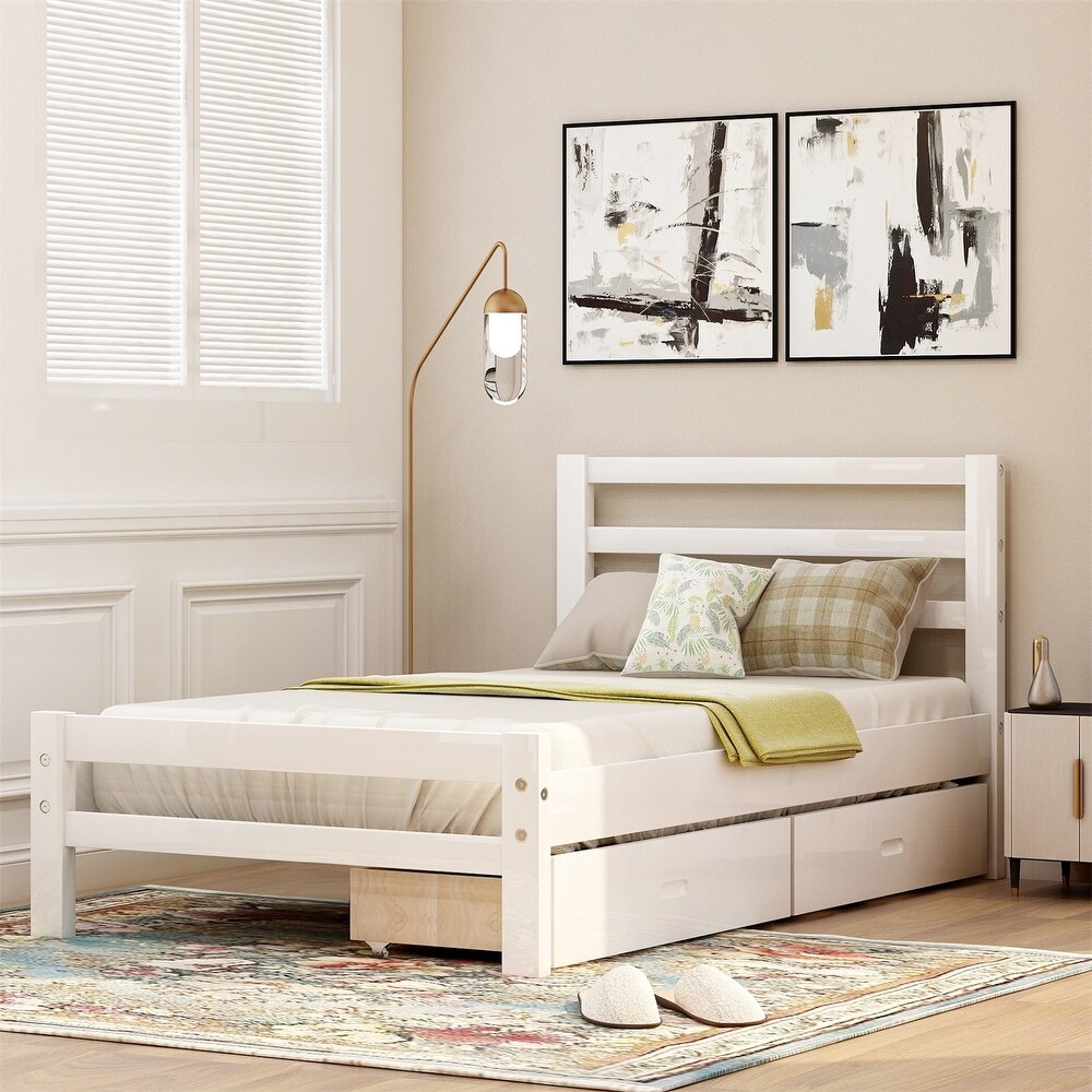 Harper   Bright Designs Wood Bed Frame with Storage Drawers and Headboard